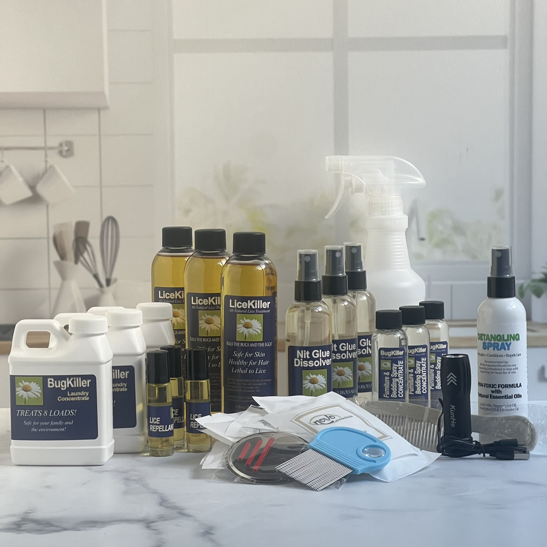 The LiceKiller Large Kit with free Lice Inspection Kit — complete natural lice treatment system