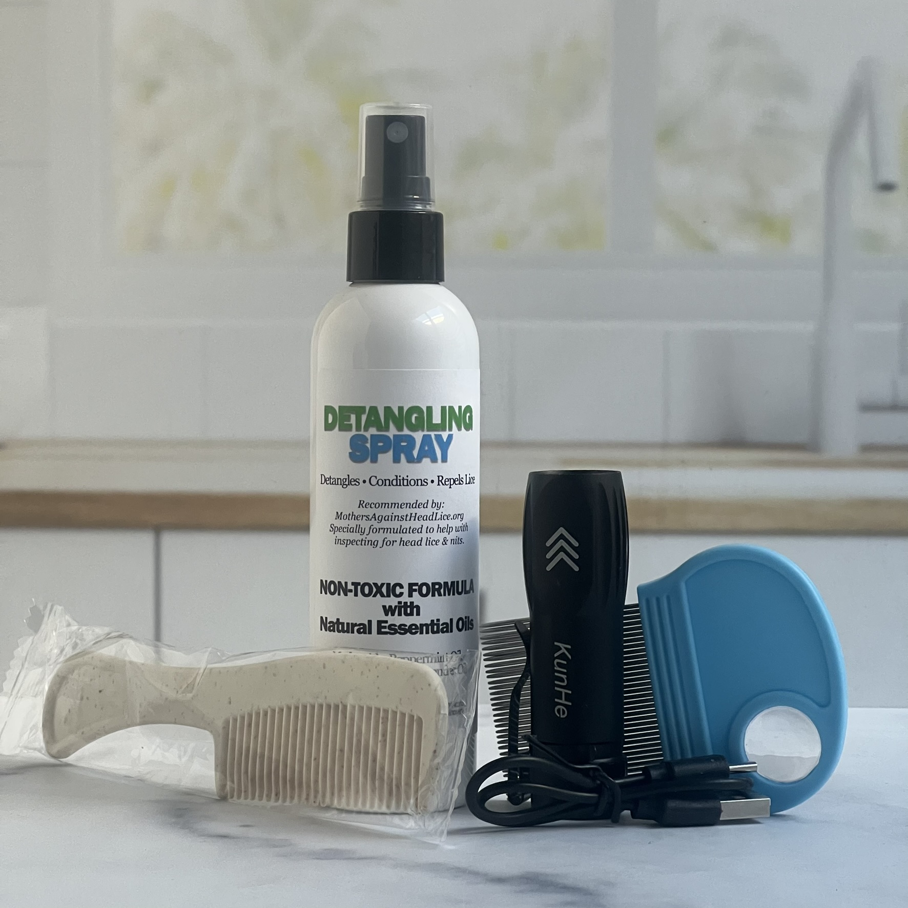 The LiceKiller Lice Inspection Kit — UV black-light flashlight, combs, and detangling spray